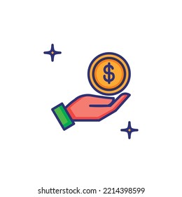 icono del dinero de la imagen vectorial con fondo blanco con estrellas a su lado.