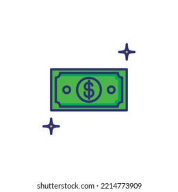 vector image money icon with white background with stars next to it.