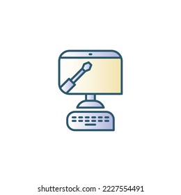 vector image monitor icon with tools with white background