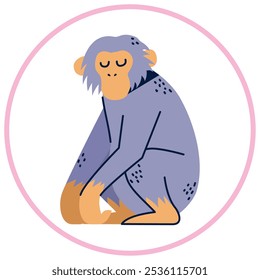 Vector image of monkey icon inside a circle with pink line