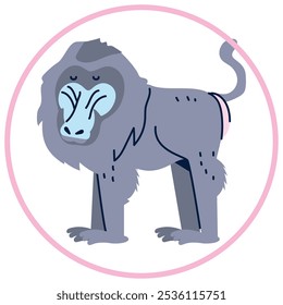 Imagem vetorial do ícone de macaco dentro de um círculo com uma linha rosa