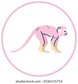 Vector image of monkey icon inside a circle with pink line