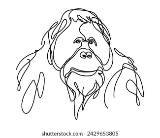 Vector image of a monkey with one continuous line.