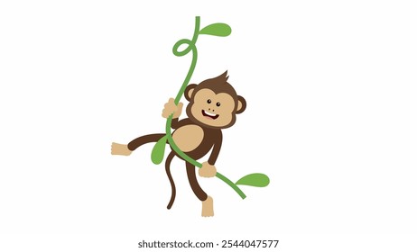 vector image of a monkey swinging happily, isolated on plain background