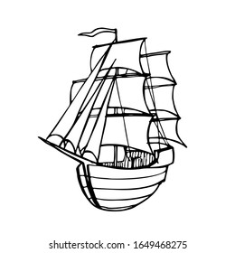 Vector image, monochrome drawing of a ship, on a white background, isolated.