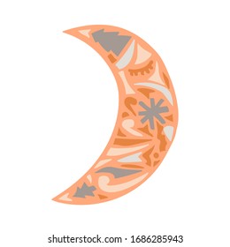 Vector image of moon in doodle style. Funny cartoon style illustration.