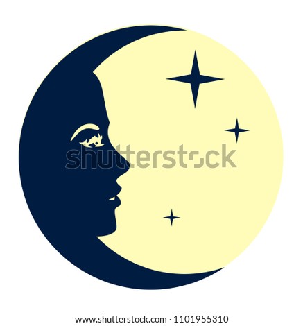 vector image Moon with girl face