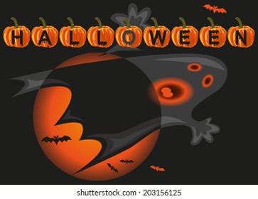 vector with image of moon, inscriptions on pumpkins and bring on black background