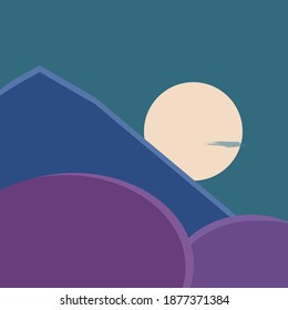 Imagen vectorial de la luz de la luna y un paisaje con montañas