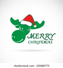 Vector image of an moose and santa hats on white background. Merry christmas
