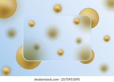 Vector image of a morphism glass table with a transparent rectangle and golden spheres on a blue background.