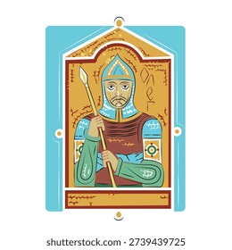 Vector image of a mosaic depicting Prince Oleg