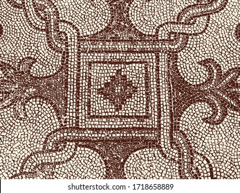 Vector image of mosaic fragment on floor old curch in Ravenna city, Italy