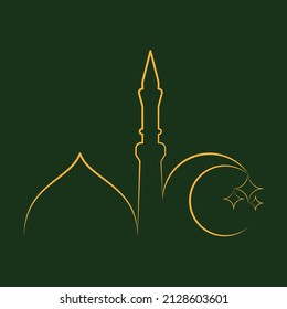 Vector image of mosque dome, minaret, crescent and three stars