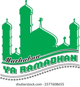 vector image of a mosque and minaret dome, Marhaban ya Ramadhan