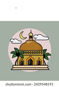 vector image of mosque with with round background