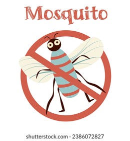 Vector image Mosquito warning sign with flat design, cartoon 