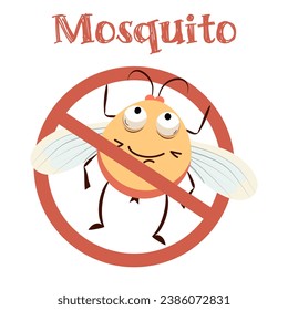 Vector image Mosquito warning sign with flat design, cartoon 