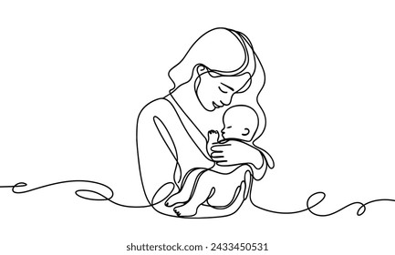 Vector image of a mother with a child in her arms, in a linear style.