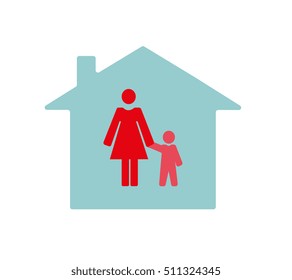 Vector image of a mother and child with a house