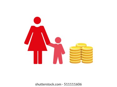 Vector image of a mother and child with money