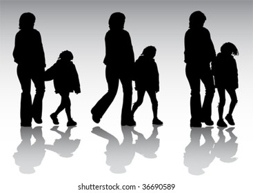 Vector image of mother and daughter. Silhouette on white background