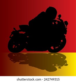 Vector image of a motorbike and rider silhouette with its shadow