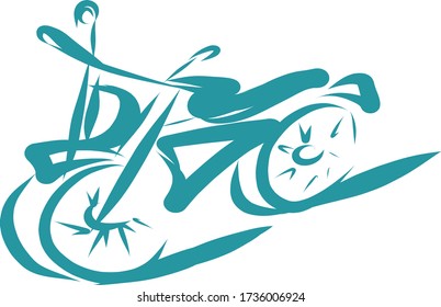 Vector image of a motorcycle, moped, bicycle in linear technique. The isolated image on a white background. Printing on clothes, wallpaper, fabric. Speed, travel.