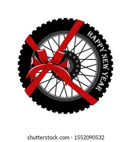 Vector image of a motorcycle wheel. Happy New Year. Image on a white background.