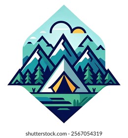 vector image of mountain and camping tent