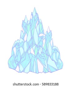 Vector image of mountains, isolated. Decorative element for design of the tourist agency, the booklet. Printing, T-shirts and souvenirs. Tattoo. Illustration for extreme travel. 