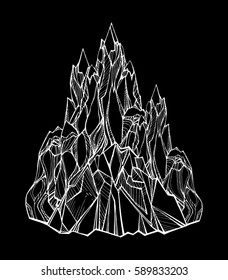 Vector image of mountains, isolated. Decorative element for design of the tourist agency, the booklet. Printing, T-shirts and souvenirs. Tattoo. Illustration for extreme travel. 
