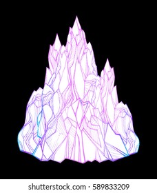 Vector image of mountains, isolated. Decorative element for design of the tourist agency, the booklet. Printing, T-shirts and souvenirs. Tattoo. Illustration for extreme travel. 