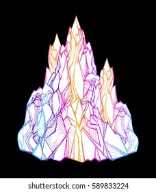 Vector image of mountains, isolated. Decorative element for design of the tourist agency, the booklet. Printing, T-shirts and souvenirs. Tattoo. Illustration for extreme travel. 