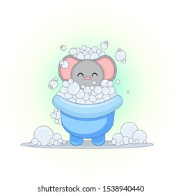 Vector image of a mouse bubbles foam taking a bath. Symbol of 2020. Series of illustrations. Calendar item