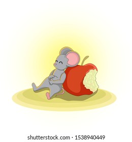 Vector image of a mouse with a gnawed Apple. Symbol of 2020. Series of illustrations. Calendar item