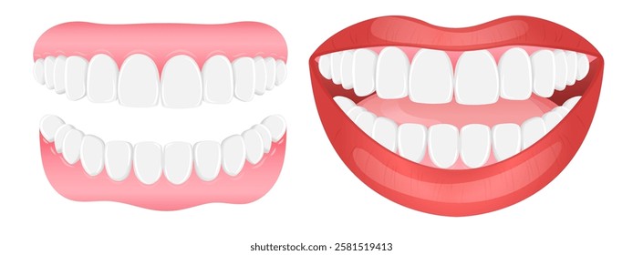 Vector image of mouth and teeth. Dentistry and dental treatment concept. Element for your design of banners, posters, articles, etc.