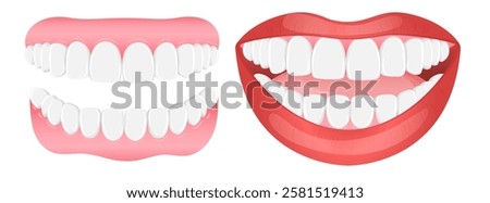 Vector image of mouth and teeth. Dentistry and dental treatment concept. Element for your design of banners, posters, articles, etc.