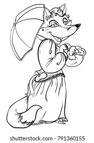 vector image Mrs fox in suit black outline