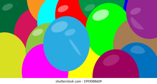 Vector image of multicolored balloons all over the area. A background of colored circles is perfect for birthday and other fun celebrations.