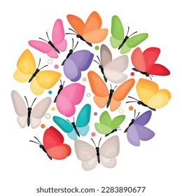 Vector image of multicolored butterflies. The concept of spring and summer. Colorful flying insects. An element for your design