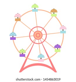 Vector image of a multicolored ferris wheel (in bright, childish colors), on a white background.