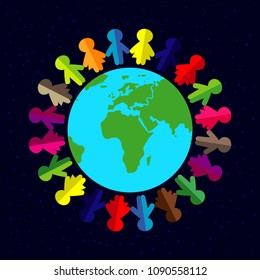 Vector image of multi-colored paper people. Silhouette of the man and woman.