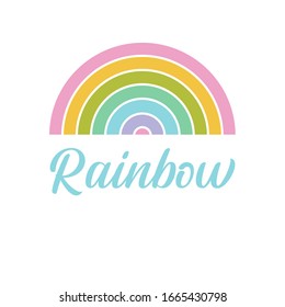 Vector image of a multi-colored rainbow on a white background and a stylized signature under it. It can be used for business, kindergarten, babystore, training, playground. Logo, banner rainbow.
