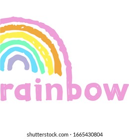 Vector image of a multi-colored rainbow on a white background and a stylized signature under it. It can be used for business, kindergarten, babystore, training, playground. Logo, banner rainbow.