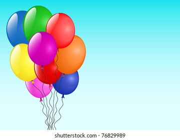 The vector image of multi-coloured volume balloons against the blue sky