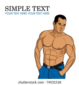 A vector image of a muscular torso. Vector illustration. Place for your text.