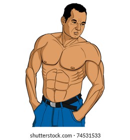 A vector image of a muscular torso. Vector illustration.