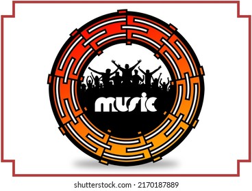 Vector image of music concert audience wrapped in tribal abstract circle.