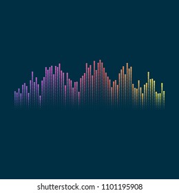 Vector image of the music equalizer. Illustration in the form of conventional urban industrial landscape